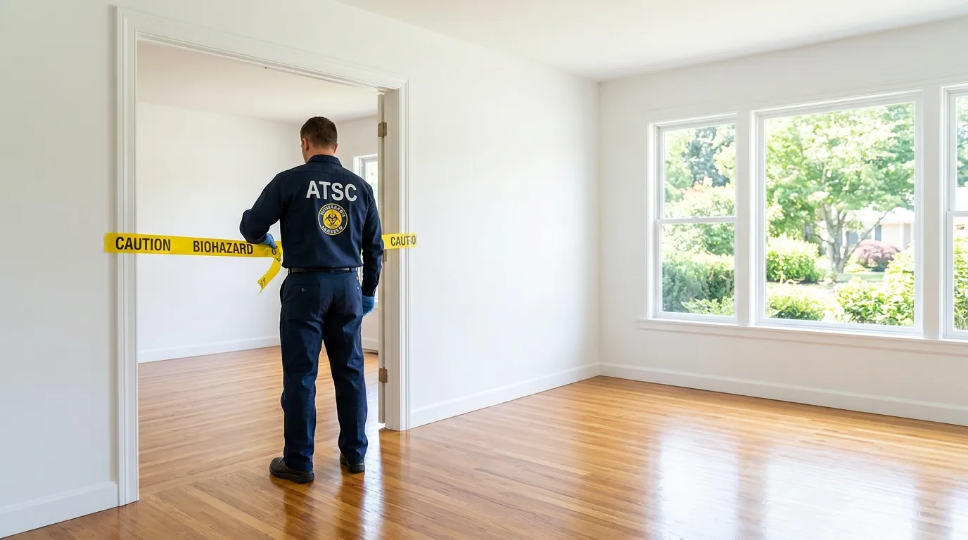 Certified biohazard cleanup crew performing Trauma Scene Cleanup in Denison